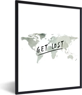 Produktbild von MuchoWow® Gerahmtes Poster Weltkarte - Aquarell - Zitate 60x80 cm - Poster mit Schwarzem Bilderrahmen Wandposter Rahmen Foto Bilder - Premium - Wanddeko Wohnzimmer