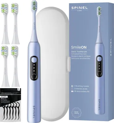 Obrázok produktu pre Elektrická zubná kefka SpinelCare SmileOn Blue + puzdro + 4 biele koncovky