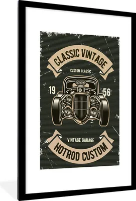 Produktbild von MuchoWow® MuchoWow® Gerahmtes Poster Auto - Oldtimer - Zeichnung 60x90 cm - Poster mit zchwarzem Bilderrahmen - Dekoration - Wandposter Wohnzimmer - Hochwertig