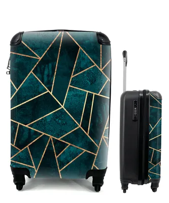 Produktbild von MuchoWow® Koffer Handgepäck Trolley Rollkoffer Kleine Reisekoffer mit 4 Rollen - Steine - Gold - Luxus - Muster - Abstrakt - Cabin Size < 55x40x23 cm & 55x40x20 cm - Fotokoffer - Kabinenkoffer - Boardgepäck - Reise-Box - Reisekoffer - Reisegepäck - Koffer mit Bild - Trolley für Kinder