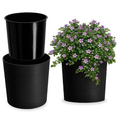 Immagine prodotto di KADAX vaso da fiori 30cm coperchio con inserto portafiori plastica nero