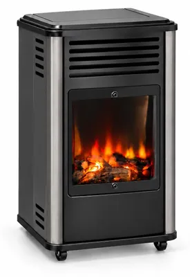 Image de Poele à gaz 3.4KW Noir Effet feu de bois 3 niveaux de chauffe 40-80m2 Manhattan