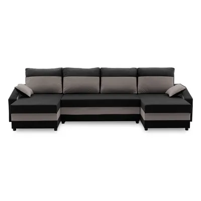 A U-shaped sectional sofa with a black and gray color scheme, presented on a white background.