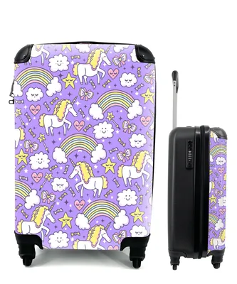 Produktbild von MuchoWow® Koffer Handgepäck Trolley Rollkoffer Kleine Reisekoffer mit 4 Rollen - Einhorn - Muster - Regenbogen - Kind - Cabin Size < 55x40x23 cm & 55x40x20 cm - Kinderkoffer - Kabinenkoffer - Boardgepäck - Reise-Box - Reisekoffer - Reisegepäck - Koffer mit Bild - Trolley für Kinder