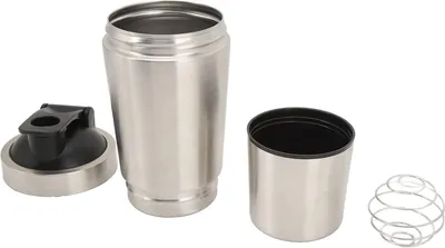 Image de Bouteille shaker, acier inoxydable, balance à protéines, gobelet portable avec fouet pour les mélanges avant l'entraînement, argent, 600 ml