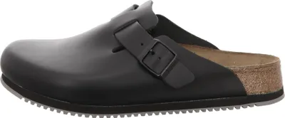 A black Birkenstock Boston SL Pantolette shoe is shown from the side against a white background.