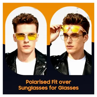 Produktbild von Polarisierte Nachtfahrbrille für Brillenträger - Überzieh Sonnenbrille mit gelben Gläsern für Autofahrer