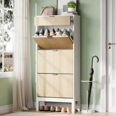 Produktbild von Schuhschrank mit 3 Klappschubladen und 1 Schublade,Schuhkipper,Schuhkommode Schmales Design für Flur