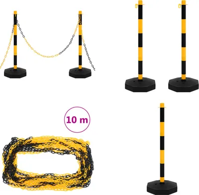 Obrázek produktu pro vidaXL Sada řetězových sloupků s 10 m plastovým řetězem - Sada řetězových sloupků - Sada dopravních sloupků - Sada dopravních sloupků - Sada dopravních sloupků