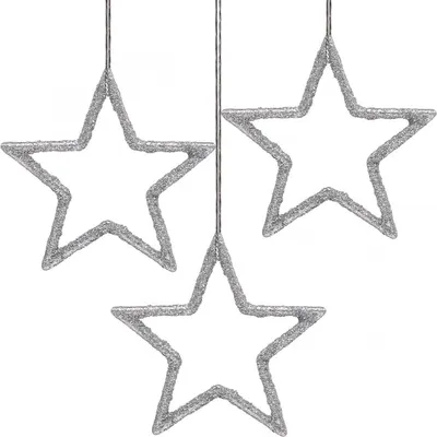 Produktbild von Weihnachtssterne Silber Glitzer Anhänger Set 7,5cm 40 Stück - Baumschmuck Fensterdeko Festliche Dekosterne