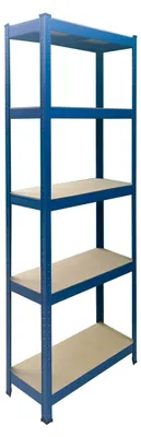 Obrázek produktu pro Relaxdays, regál pro těžké náklady, rozměry: 150 x 75 x 30 cm, nosnost: 875 kg, 5 úrovní, regál do sklepa, montáž bez šroubů, barva: modrá/hnědá