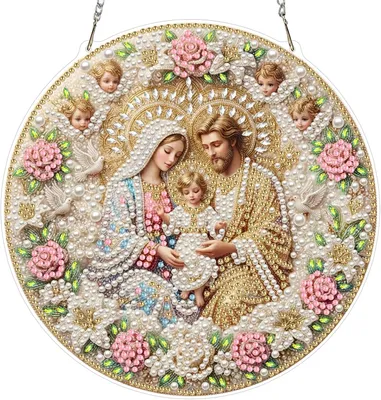 Imagen del producto de Kit de pintura con diamantes para decorar una escena navideña, tipo belén, en 5D, con perlas, juego completo, para colgar