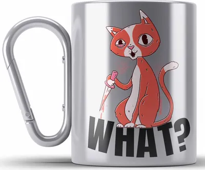 Produktbild von Trendation - What Katze Geschenk Grafik Lustige Katze Edelstahl Tasse Karabiner (Silber)