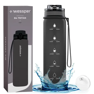 Produktbild von Wessper Activemax Triline 1l Wasserflasche + Wessper Actitex Disc Filterpatrone | Flasche in Grau, komplett mit Wasserfilterpatrone