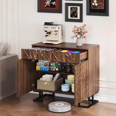 Image de MODFU Desserte Îlot de Cuisine - Style Moderne - Rangement Fonctionnel - 139x46(71)x91,5 cm - Noir