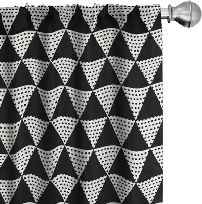 Produktbild von ABAKUHAUS nordisch Vorhänge, Gardinen, Moderne und einfarbige geometrische minimalistische Zusammensetzung mit Dreiecken und Punkten, 2 Stück 75 x 225 cm, Schwarz und weiß