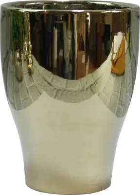 A reflective gold ceramic pot on a white background.