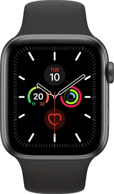 Image de Apple Watch Series 5 GPS, 44 mm boîtier en aluminium gris espace et bracelet sport noir