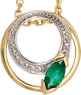 Produktbild von JOBO Anhänger 585 Gold Gelbgold teilrhodiniert 2 Diamanten 0,01ct. 1 Smaragd grün