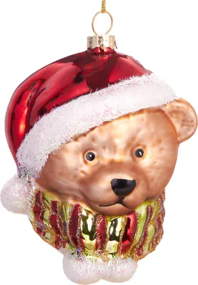Produktbild von BRUBAKER Teddybär mit Schal und Weihnachtsmütze - Handbemalte Weihnachtskugel aus Glas - Christbaumschmuck Figuren lustig Deko Baumkugel - 9.5 cm