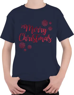 Produktbild von Merry Christmas Schneeflocken - Weihnachten Weihnachtsgeschenk Christmas Uni Kinder T-Shirt, Navy, 140