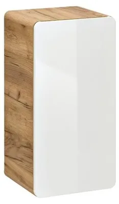 Productafbeelding van Meubel badkamer ERBANO – Licht eiken en glanzend wit – 35x68 cm – 1 deur – Om op te hangen
