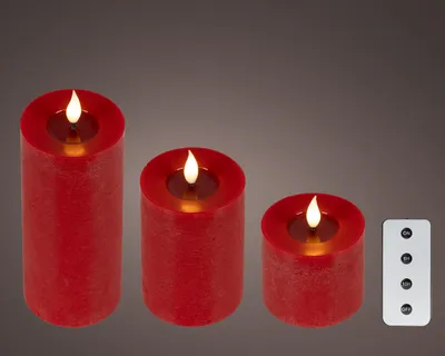 Produktbild von LED Kerzen 11-19cm mit Timer Wachs 3 Stück Rot / Warmweiß