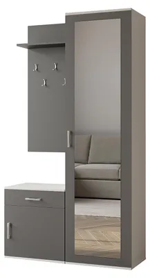 Produktbild von Margaret Hadas24 Garderobe PATRICIA 100 cm mit Spiegel, Flurgarderobe mit Schuhschrank und Schublade, Dielengarderobe, Garderobenset (weiß, grau)