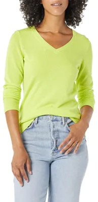 Image de A. Pull léger à manches longues pour femmes, col en V, couleur jaune néon, taille M
