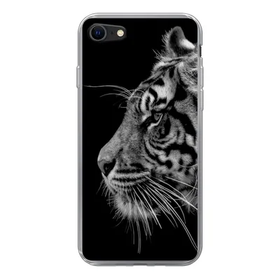Produktbild von MuchoWow® Handyhülle Schutzhülle Hülle für iPhone 8 Tiger auf schwarzem Hintergrund in schwarz und weiß Silikon Softcase Handy Hülle - Schutzhaube