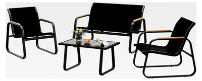 Produktbild von Gartenmöbel Set 4-teilig, Textilene Balkonmöbel Set mit Tisch, Sofa und 2 Stühlen, Stahl, Sitzgruppe für Garten, Balkon, Außen