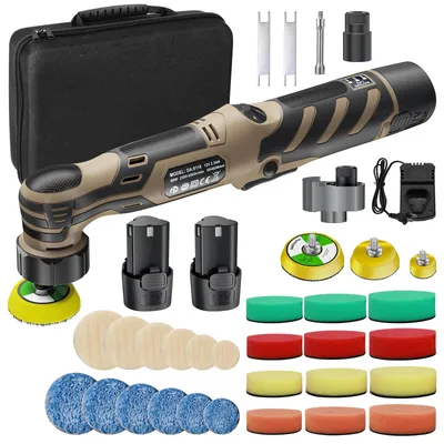 Immagine prodotto di Mini lucidatrice – 12 V – Senza fili – Velocità regolabile – Kit di lucidatura da 6,35 cm – Gialla