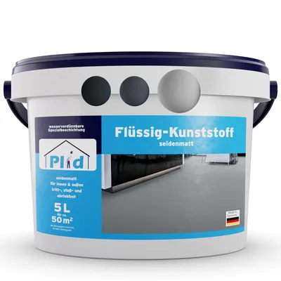 Produktbild von Plid® Flüssigkunststoff Bodenbeschichtung Lichtgrau 5L, Innen & Außen - Flüssiger Kunststoff - Schutzschicht für Boden & Wand- Betonfarbe Wasserfest