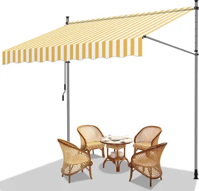 Immagine prodotto di Tenda da sole TolleTour Tenda da sole con morsetti Tenda da sole per balcone senza forature - regolabile in altezza Tenda da sole resistente ai raggi UV e idrorepellente 350 cm Bianco Giallo