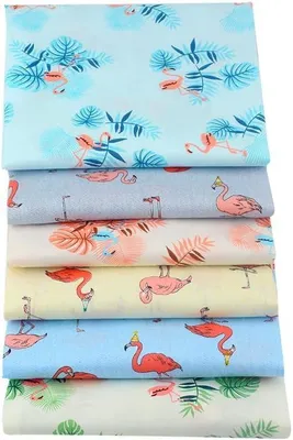 6er-Set Fat Quarters 40x50 cm, tropische Flamingos, 100% Baumwolle