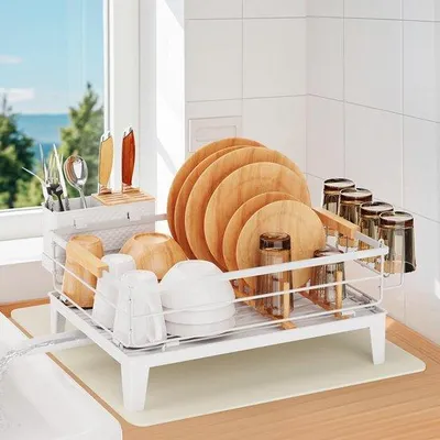 Immagine prodotto di Ibenzoa® Scolapiatti salvaspazio con tappetino drenante e portaposate per la cucina