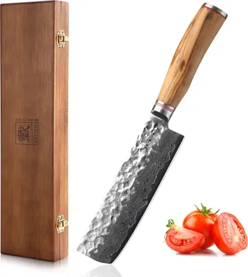 Produktbild von Zayiko Minami Damast Nakirimesser I 17 cm Klinge I Olivenholzgriff I Holzbox