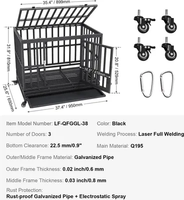 Obrázok produktu pre Odolná prepravka pre psov, 3-dverová konštrukcia, uzamykateľné kolieska, odnímateľná vanička, 37,4 × 25,6 × 31,9 mm
