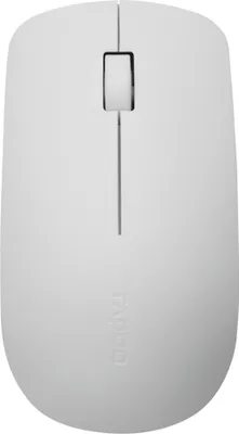 A top-down view of a white wireless optical mouse.