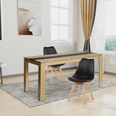 Image de Ensemble de salle à manger pour 2 personnes, comprenant une table rectangulaire en bois et 2 chaises, finition chêne noir, dimensions : 160 cm