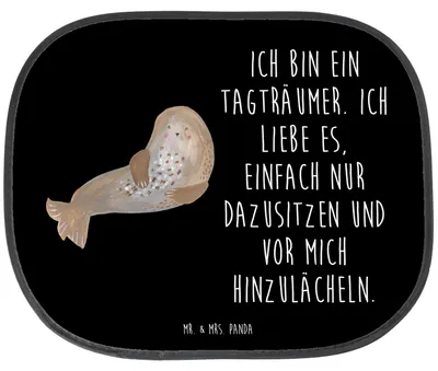 Produktbild von Mr. & Mrs. Panda Sonnenschutz Auto Robbe Lachen - Schwarz - Geschenk, Sonnenblende, Nordsee, Robben, Lustige Sprüche, Strand, Meerestier, Ostsee, Seitenscheibe