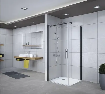 Produktbild von Drehtür für Seitenwand Breuer Europa Design 90 cm Anschlag links Nachbildung Terrazzo Weiß Profilfarbe schwarz