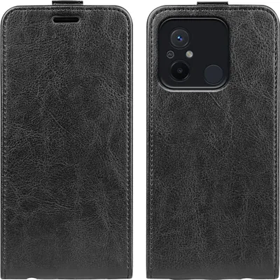 Produktbild von Schutz Handy Hülle für Xiaomi Redmi 12C Case Flip Cover Tasche Vertikal Schwarz, Farbe:Schwarz
