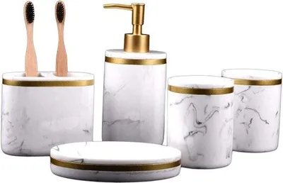 Image de Ensemble d'accessoires de salle de bain 5 pièces, marbre