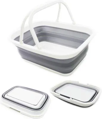 Produktbild von Famanu Faltbare Wanne mit Handgriff - Tragbare Picknicktasche (Weiß/Grau)