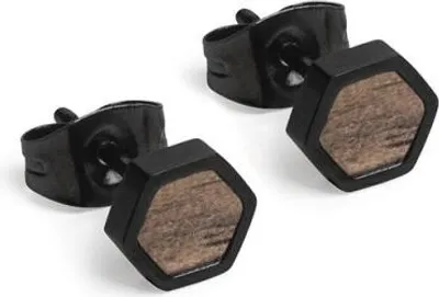 Image de BeWooden boucles d'oreilles femme avec détails en bois Boucles d'oreilles Apis Nox Hexagone universel