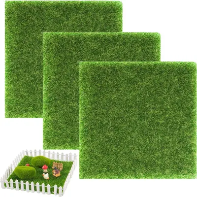 Image de Herbe artificielle Tapijt - Mini décoration de jardin - 3 pièces - Vert - 15 x 15 cm