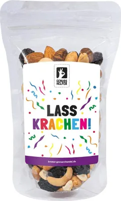 Produktbild von GeNUSSmischung Lass krachen, Nussmix, Studentenfutter mit Spruch, 175g