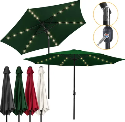 Zdjęcie produktu dla TolleTour Parasol ogrodowy Ø2,7 m z oświetleniem LED, obracany o 360°, parasol tarasowy, parasol typu „ampel”, parasol targowy, parasol plażowy – z oświetleniem LED – zielony
