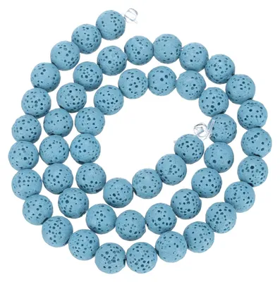 Productafbeelding van Vulkanische steenparels - Diffuser voor etherische oliën - Geschikt voor het zelf maken van sieraden - Lichtblauw, 8 mm, 1 streng met 51 stuks